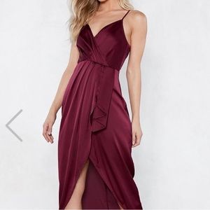 Nasty Gal Dresses - Nasty Gal Burgundy Satin Wrap Dress - Midi Length Nasty Gal Dresses - Nasty Gal Burgundy Satin Wrap Dress - Midi Length
